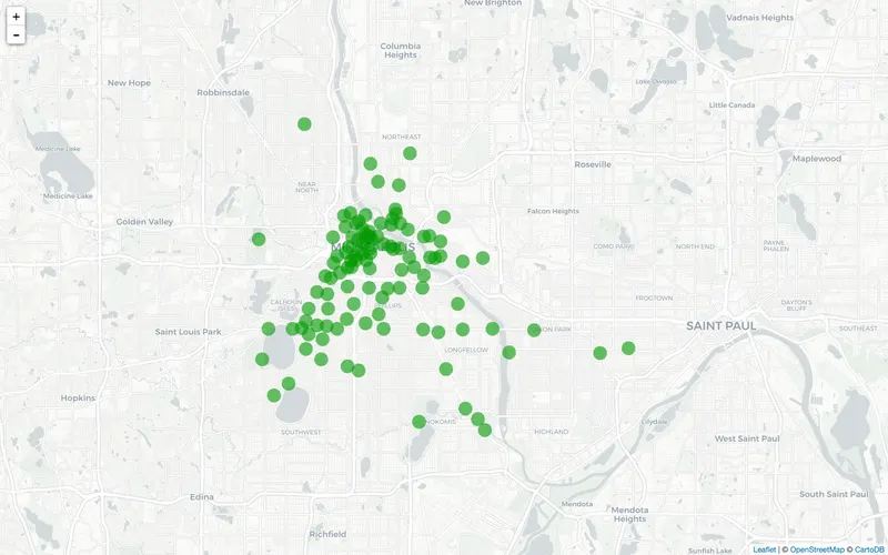 Screenshot of NiceRide Station Popularity map